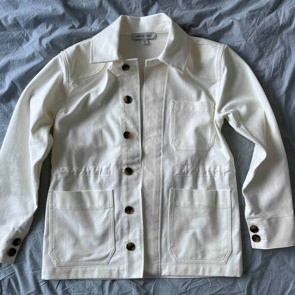 Amour Vert Rylee Organic Cotton Utility Jacket in Ivory, XS - Picture 2 of 7